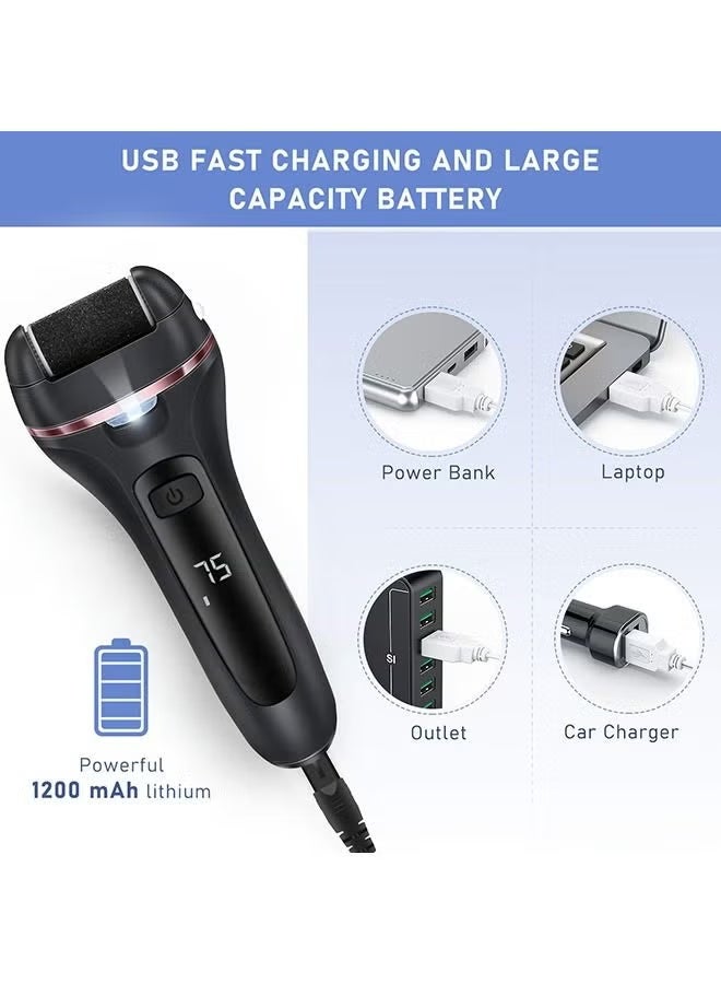 مجموعة أدوات إزالة الكالو الكهربائية للقدمين، أداة باديكير قابلة لإعادة الشحن، مجموعة أدوات إزالة الكالو الكل في واحد لإزالة الجلد المتشقق والميت من الكعبين مع 3 رؤوس أسطوانية وشاشة عرض للبطارية بسرعتين ﻿ - Image 4