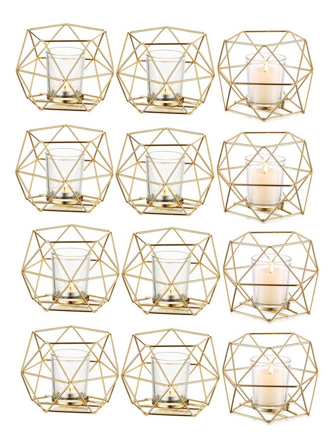 Hewory Hewory Geometric Tealight Candle Holders Gold, Modern Metal Geo Wedding Centerpieces for Table, Votive Candle Stand Accent for Tea Light for Home Shelf Mantel Christmas Birthday Party Decor, 12pcs  - Image 1