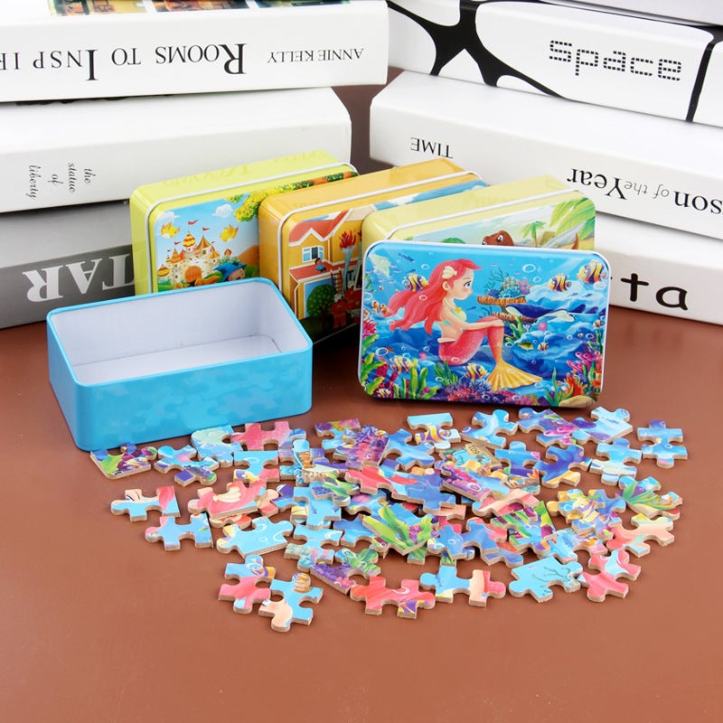 Wooden Puzzle Children'S Puzzle 60 Pieces Iron Boxed Puzzle Puzzle Puzzle Kindergarten Early Education Wooden Toys - Image 5