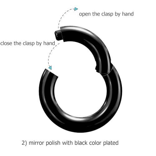 NewkeepsR 3PCS-1.2mm Black Anodised Hinged Clicker Nose Hoop Rings, 16 Gauge 316L Steel Seamless Segment Sleeper Earrings Piercing-5/6/7mm - Image 3