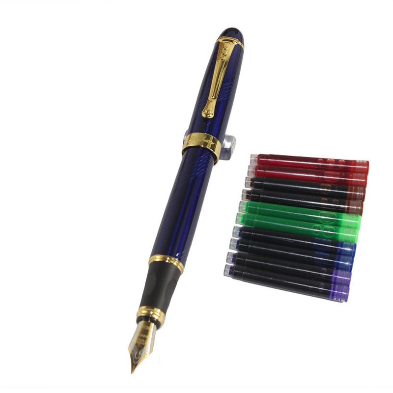 Gullor Jinhao 450 Normal nib Fountain Pen Dark Blue with 5 color Ink Cartridges - Image 1