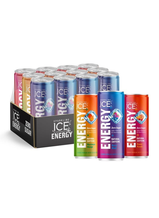 Sparkling Ice Sparkling Ice +Energy Variety 12Pk. Energy Drinks with Vitamins + Antioxidants, Zero Sugar, Berry Blast, Maximum Mango, Power Punch flavors. 12 fl oz cans.  - Image 1