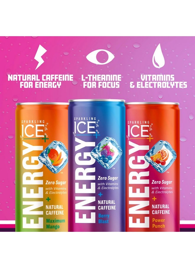 Sparkling Ice Sparkling Ice +Energy Variety 12Pk. Energy Drinks with Vitamins + Antioxidants, Zero Sugar, Berry Blast, Maximum Mango, Power Punch flavors. 12 fl oz cans.  - Image 3