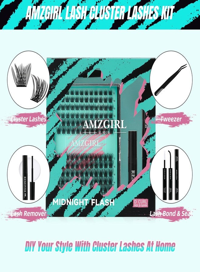 AMZGIRL LASH Midnight DIY Lash Extension Kit, 144 pcs Eyelash Clusters Kit Lash Bond and Seal, Lash Glue Remover and Applicator for Individual False Eyelashes Kit Lash Extensions(D-Mix 8-16mm Kit) - Image 2