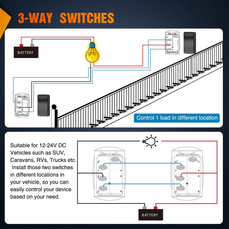 Nilight 3 Way Switch On Off Toggle Rocker Control a Single Load from Two Separate Locations 12V 24V Waterproof 3-Way Switches for RV Camper Can-Am ATVs UTVs Cars Trucks - Image 3