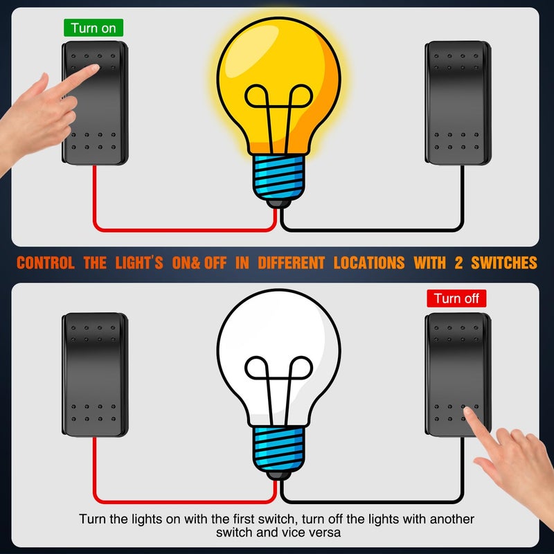 Nilight 3 Way Switch On Off Toggle Rocker Control a Single Load from Two Separate Locations 12V 24V Waterproof 3-Way Switches for RV Camper Can-Am ATVs UTVs Cars Trucks - Image 2