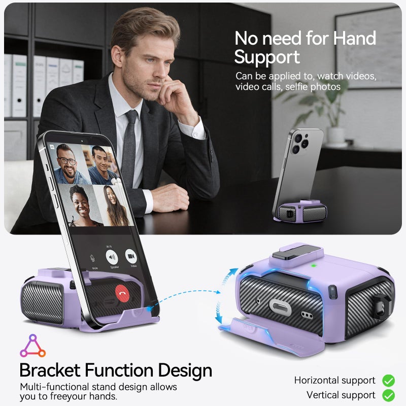 JOREMX for AirPods Pro 3 Case (2025) with Phone Stand,ï¼ˆwith Automatic Snap Switchï¼‰ Carbon Fiber Design Protection Cover for Airpods Pro 3 Gen with Cleaning Pen,Purple - Image 3