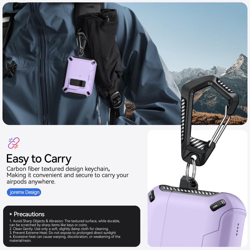 JOREMX for AirPods Pro 3 Case (2025) with Phone Stand,ï¼ˆwith Automatic Snap Switchï¼‰ Carbon Fiber Design Protection Cover for Airpods Pro 3 Gen with Cleaning Pen,Purple - Image 5