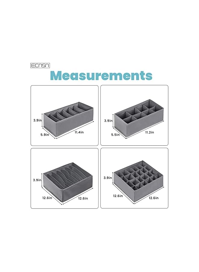 Green Tiger 4PCS Drawer Organizers Set, Foldable Multi-style Drawer Dividers for Clothes, Bra Organizer Storage Boxes for Underwear Bras Socks Ties Lingerie Scarves (Grey) - Image 2