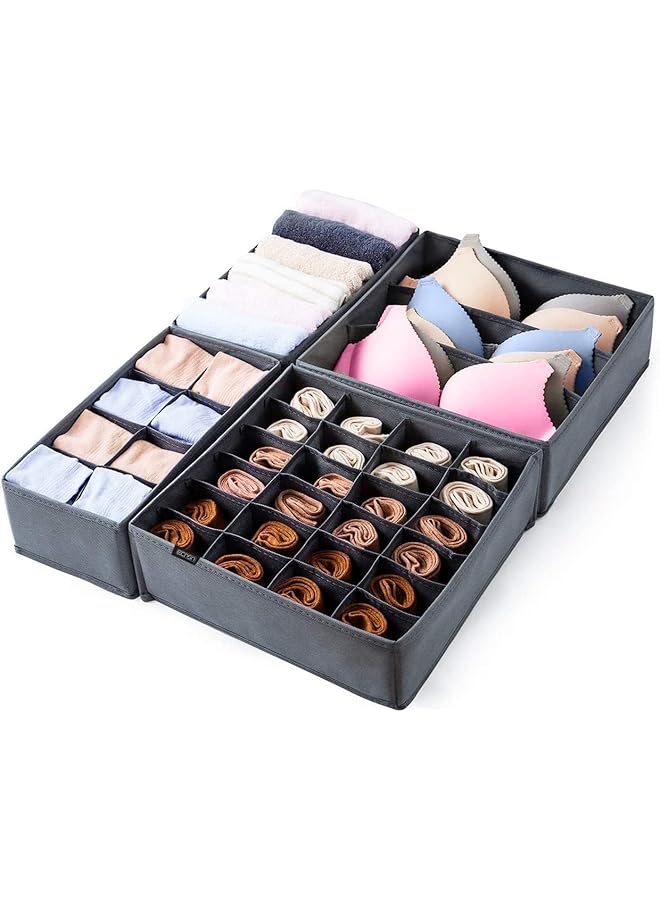 Green Tiger 4PCS Drawer Organizers Set, Foldable Multi-style Drawer Dividers for Clothes, Bra Organizer Storage Boxes for Underwear Bras Socks Ties Lingerie Scarves (Grey) - Image 1