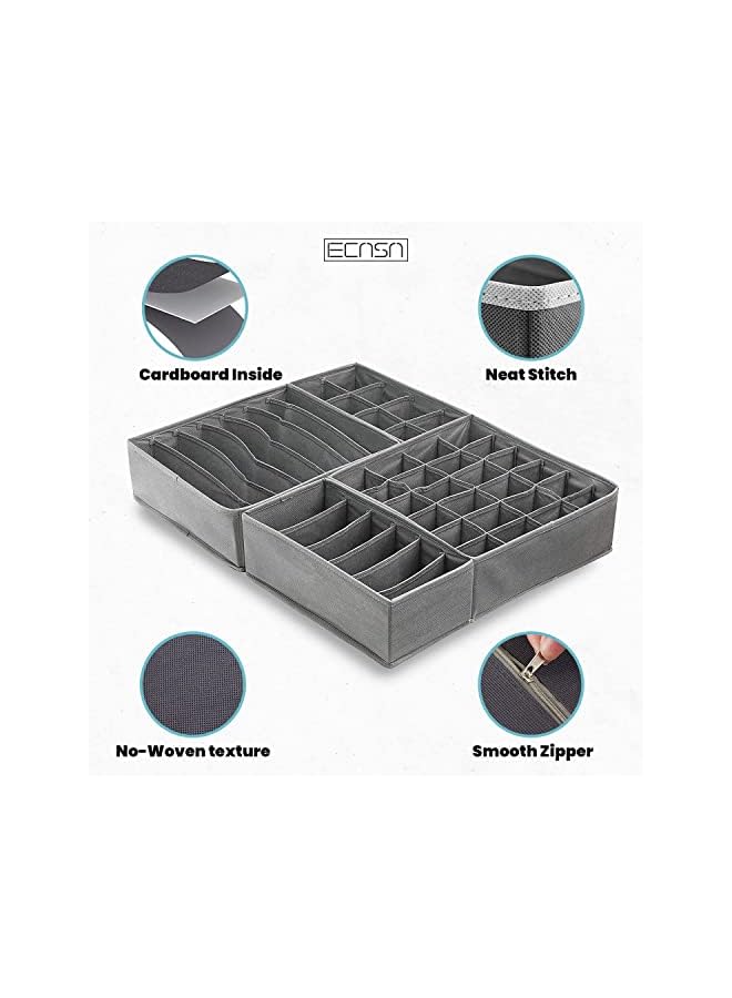 Green Tiger 4PCS Drawer Organizers Set, Foldable Multi-style Drawer Dividers for Clothes, Bra Organizer Storage Boxes for Underwear Bras Socks Ties Lingerie Scarves (Grey) - Image 3