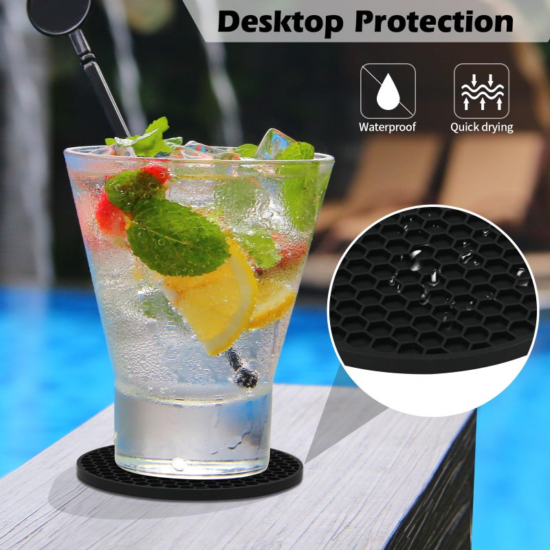 TWTLi Silicone Coasters Set of 8 with Holder,Coasters for Drinks,Beer,Coffee Coasters,Suitable for Kinds Cups,Hot or Cold,Anti-SLI,Non-Stick,Anti-Overflow Tabletop Protection and Decor (8 Pcs, Black) - Image 5