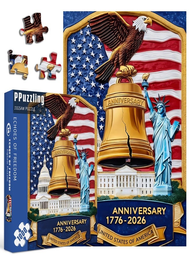 PPuzzling American Patriotic Puzzles for Adults 1000 Pieces, USA History Anniversary Jigsaw Puzzles, Bald Eagle Liberty Bell American Flag Puzzle - Image 1