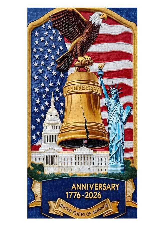 PPuzzling American Patriotic Puzzles for Adults 1000 Pieces, USA History Anniversary Jigsaw Puzzles, Bald Eagle Liberty Bell American Flag Puzzle - Image 2
