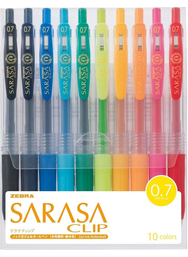 Zebra Sarasa Clip 0.7, 10 Color Set Gel Pen  (JJB15-10CA)