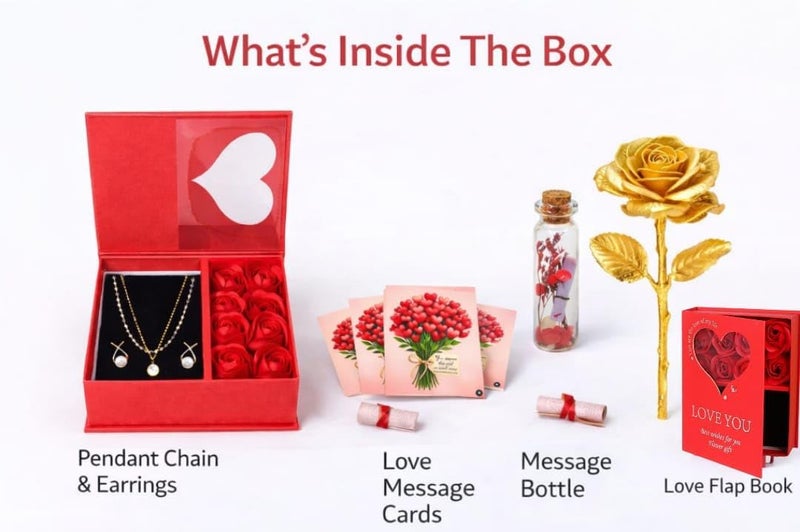 Yadava Artificial Red Rose Flower for Valentine Day Gift Romantic Gift for Girlfriend Boyfriend Husband Wife | Cute Star Keychain, Message Bottle & Love Cards in Premium Gift Box (vlnt_lvBook) - Image 2