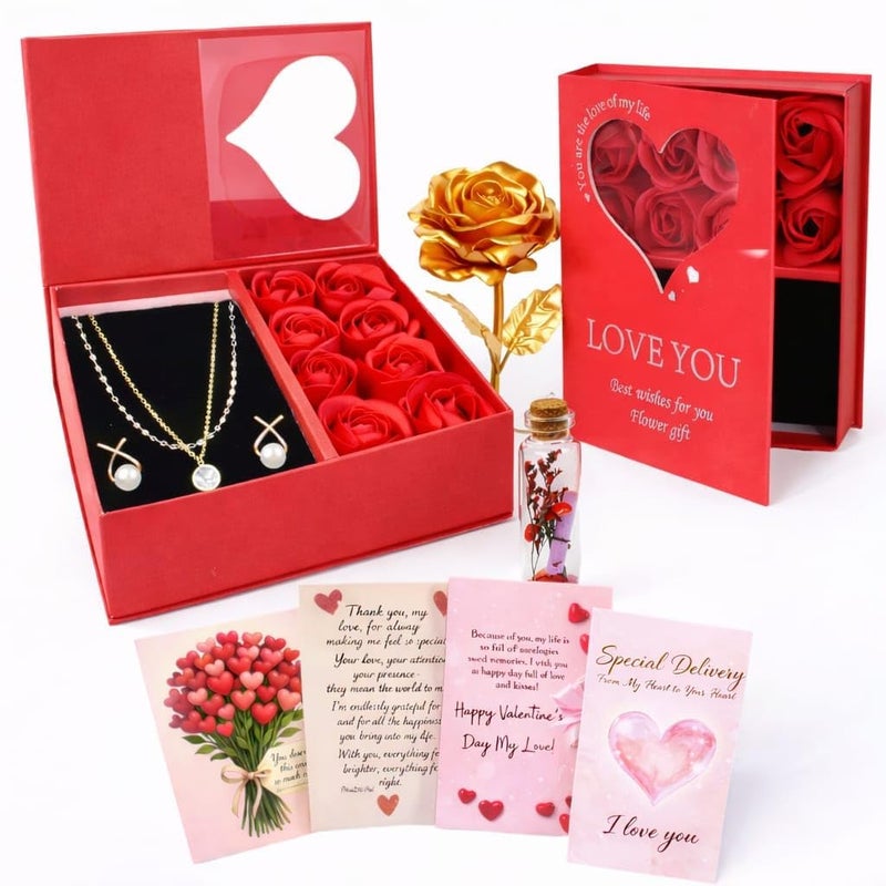 Yadava Artificial Red Rose Flower for Valentine Day Gift Romantic Gift for Girlfriend Boyfriend Husband Wife | Cute Star Keychain, Message Bottle & Love Cards in Premium Gift Box (vlnt_lvBook) - Image 1
