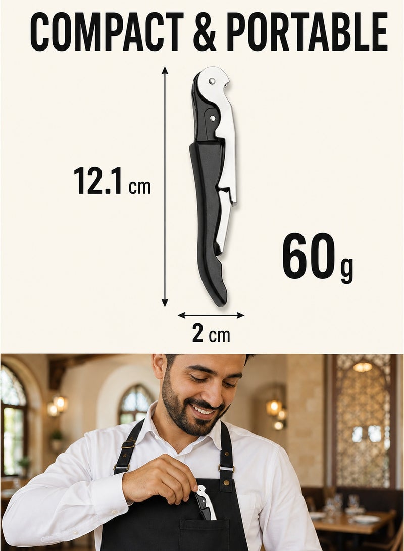 Baytna Wine Opener, Double Lever Sommelier Knife, Waiter‘s Friend Corkscrew with Foil Cutter, Stainless Steel Wine Key for Waiters, Bartenders, Home Use (Black) - Image 4
