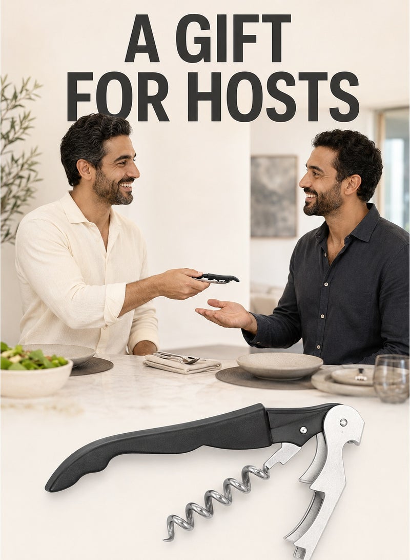 Baytna Wine Opener, Double Lever Sommelier Knife, Waiter‘s Friend Corkscrew with Foil Cutter, Stainless Steel Wine Key for Waiters, Bartenders, Home Use (Black) - Image 5