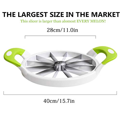 Mannice Extra Large Watermelon Slicer Cutter Comfort Silicone Handle,Home Stainless Steel Round Fruit Vegetable Slicer Cutter Peeler Corer Server for Cantaloup Melon,Pineapple,Honeydew,Get 12,As Seen On TV - Image 3