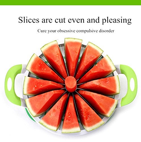 Mannice Extra Large Watermelon Slicer Cutter Comfort Silicone Handle,Home Stainless Steel Round Fruit Vegetable Slicer Cutter Peeler Corer Server for Cantaloup Melon,Pineapple,Honeydew,Get 12,As Seen On TV - Image 2