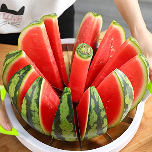 Mannice Extra Large Watermelon Slicer Cutter Comfort Silicone Handle,Home Stainless Steel Round Fruit Vegetable Slicer Cutter Peeler Corer Server for Cantaloup Melon,Pineapple,Honeydew,Get 12,As Seen On TV - Image 1