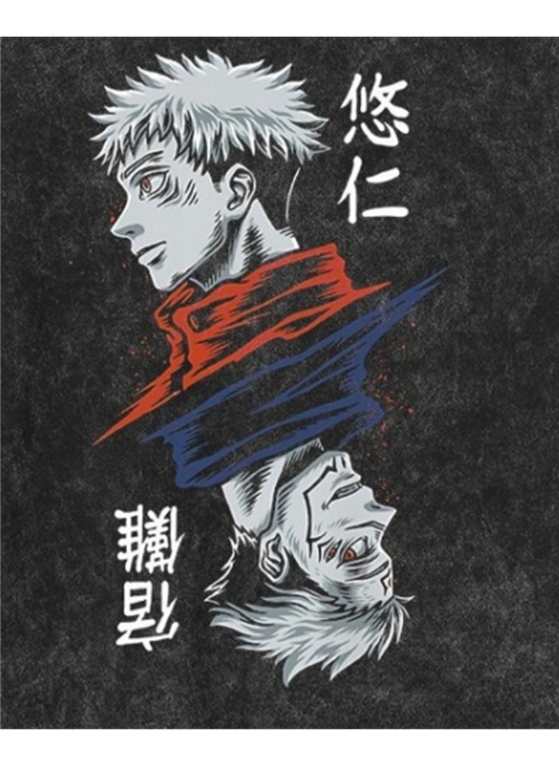 Washed retro T-shirt street hip hop anime Jujutsu Kaisen casual cotton summer short sleeves - Image 3