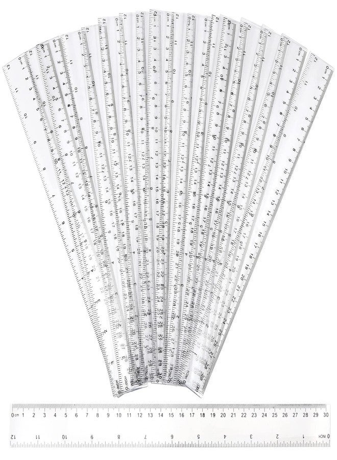 PINGEUI 100 Pack 12 Inches Clear Plastic Straight Rulers, Plastic Measuring Ruler with Inches and Metric Graduations, Measuring Tool for School and Office Supplies - Image 1