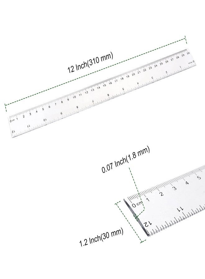 PINGEUI 100 Pack 12 Inches Clear Plastic Straight Rulers, Plastic Measuring Ruler with Inches and Metric Graduations, Measuring Tool for School and Office Supplies - Image 2