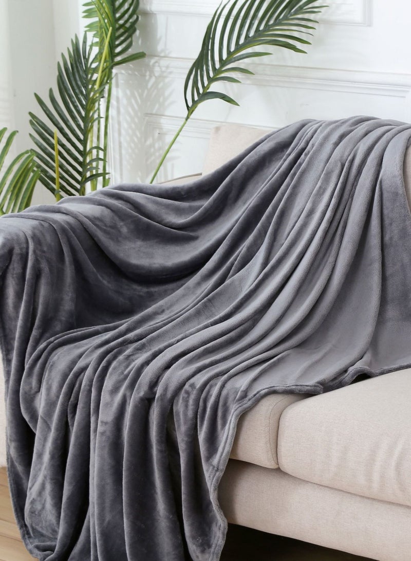 Loquat Solid Color Lightweight Warm Flannel Blanket Coral Velvet Blanket Family Sofa Bedding Fabric Dark Gray - Image 1