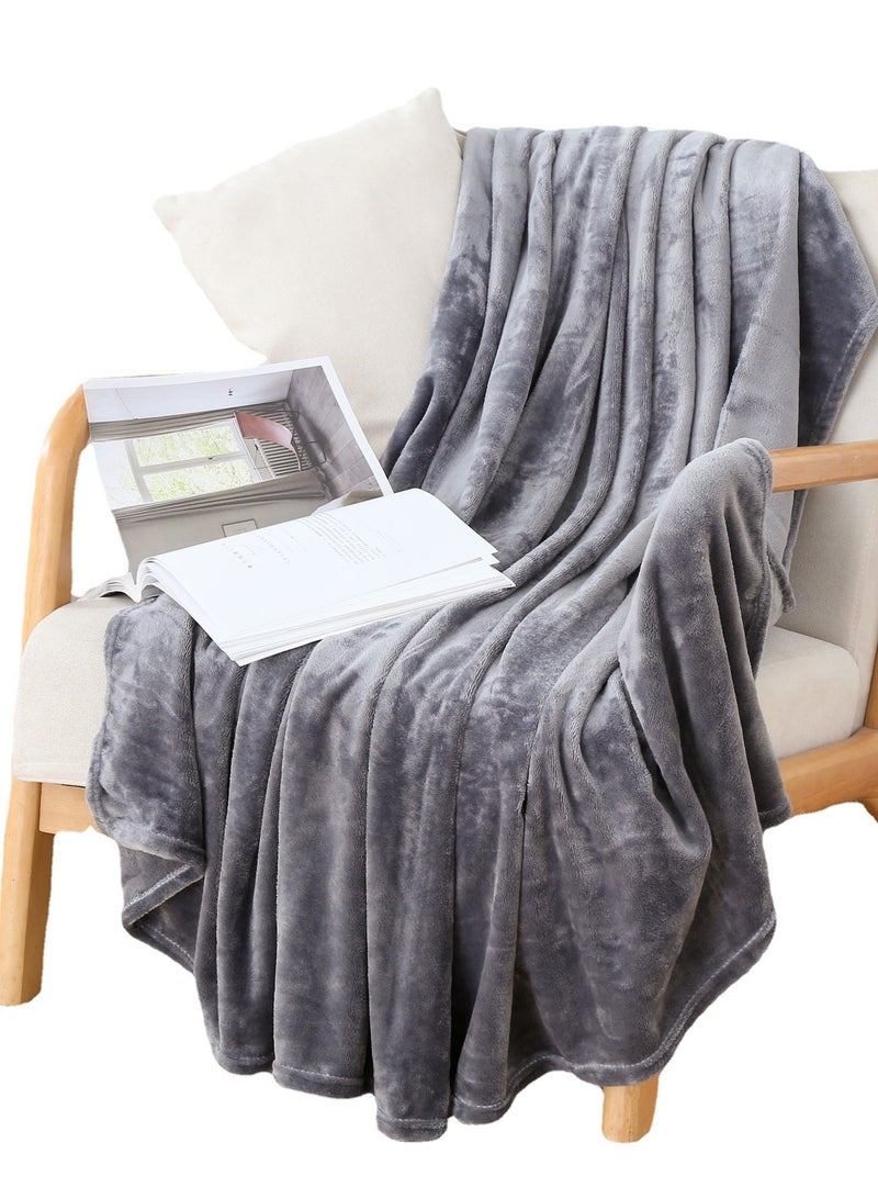 Loquat Solid Color Lightweight Warm Flannel Blanket Coral Velvet Blanket Family Sofa Bedding Fabric Dark Gray - Image 2