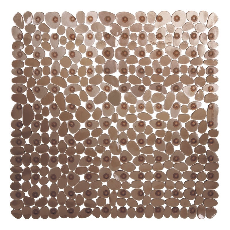 InterDesign iDesign Plastic Suction Cup Non-Slip Bath Mat, The Pebblz Collection - 22â€ x 22â€, Amber Brown - Image 5