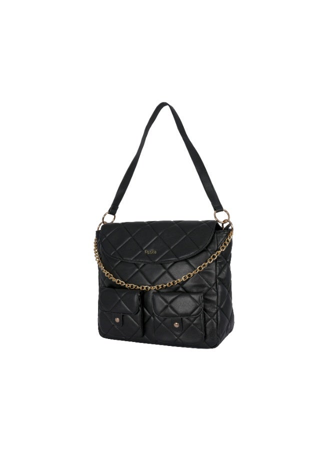 Foska Women's Large Tote & Shoulder Bag - Smooth PU Leather - Black - 33x30 cm - Image 2