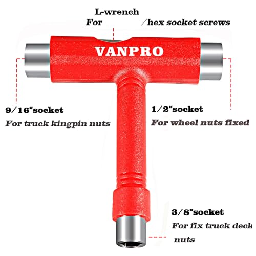 Vanpro skateboard tools skate tool all in oneUsed for installation and maintenance of various skateboards and roller skates，etc.(Snow red, Pack of 1) - Image 2