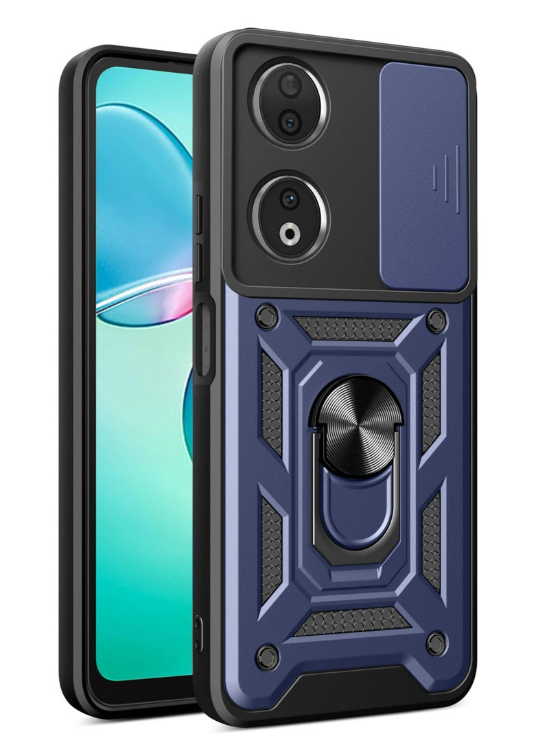 Phone Case Cover for Honor X7b (4G/5G)/Honor 90 Smart 5G, Slide Camera Lens Cover + 360°Rotating Kickstand Ring + Support Magnetic Car Mount Shockproof Mobile Phone Case Blue - Image 1