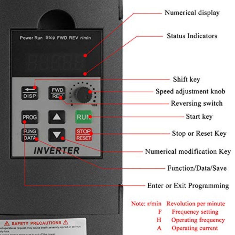 Eacam Universal VFD تردد سرعة التحكم 2.2KW 12A 220 V محرك تيار متردد محرك مرحلة واحدة في ثلاث مراحل خارج متغير العاكس AT1-2200S - Image 3