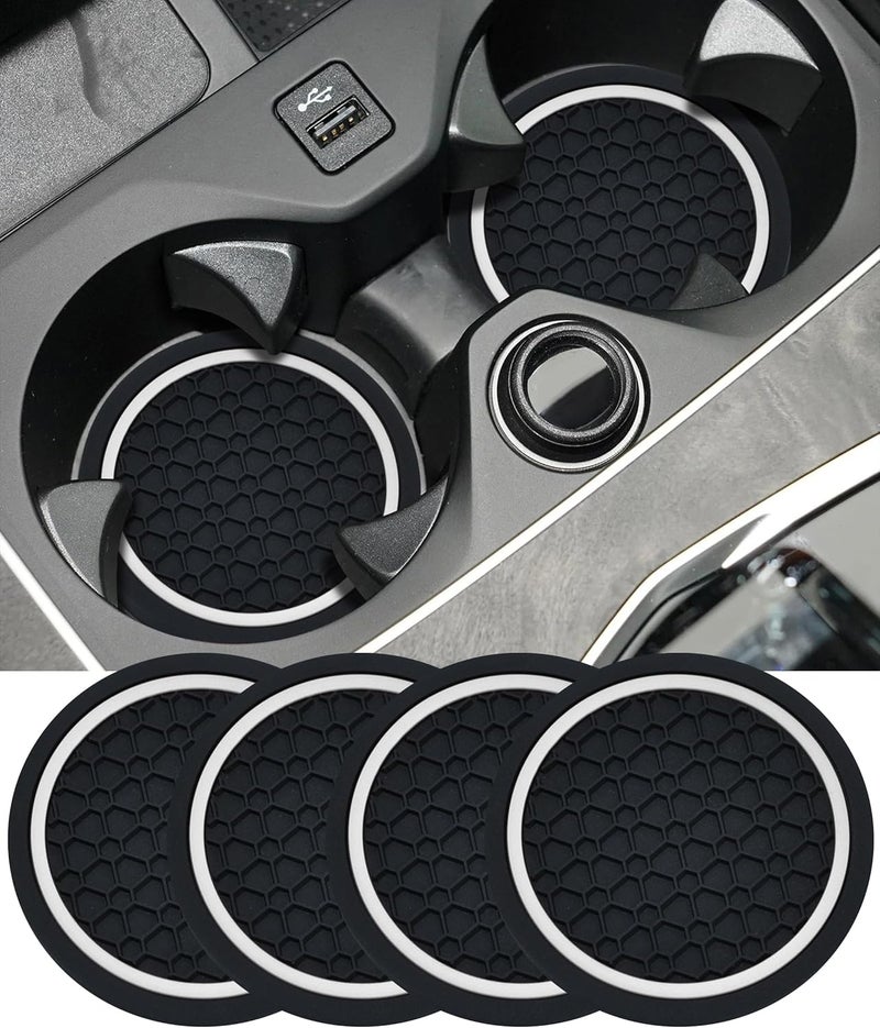 UBOG 4PCS Car Coasters,Car Accessories Car Cup Coasters,Car Accessories Interior,2.75 Inch Car Coasters for Cup Holders,Universal Non-Slip Car Cup Holder Coaster for Most Vehicle Truck (Black&White) - Image 1