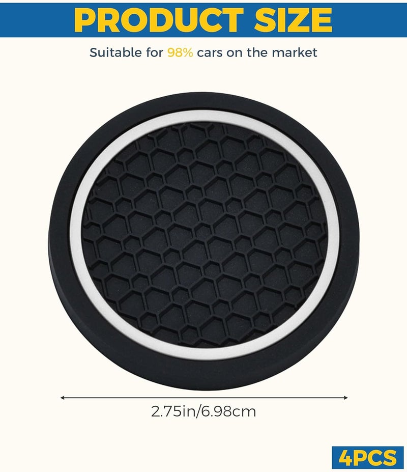 UBOG 4PCS Car Coasters,Car Accessories Car Cup Coasters,Car Accessories Interior,2.75 Inch Car Coasters for Cup Holders,Universal Non-Slip Car Cup Holder Coaster for Most Vehicle Truck (Black&White) - Image 2