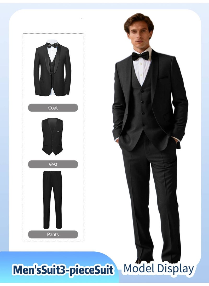 3 Pcs Men Suit Tuxedo Vest Pants Shawl Collar One Button for Party Wedding Groomsmen Classic Attire - Image 1