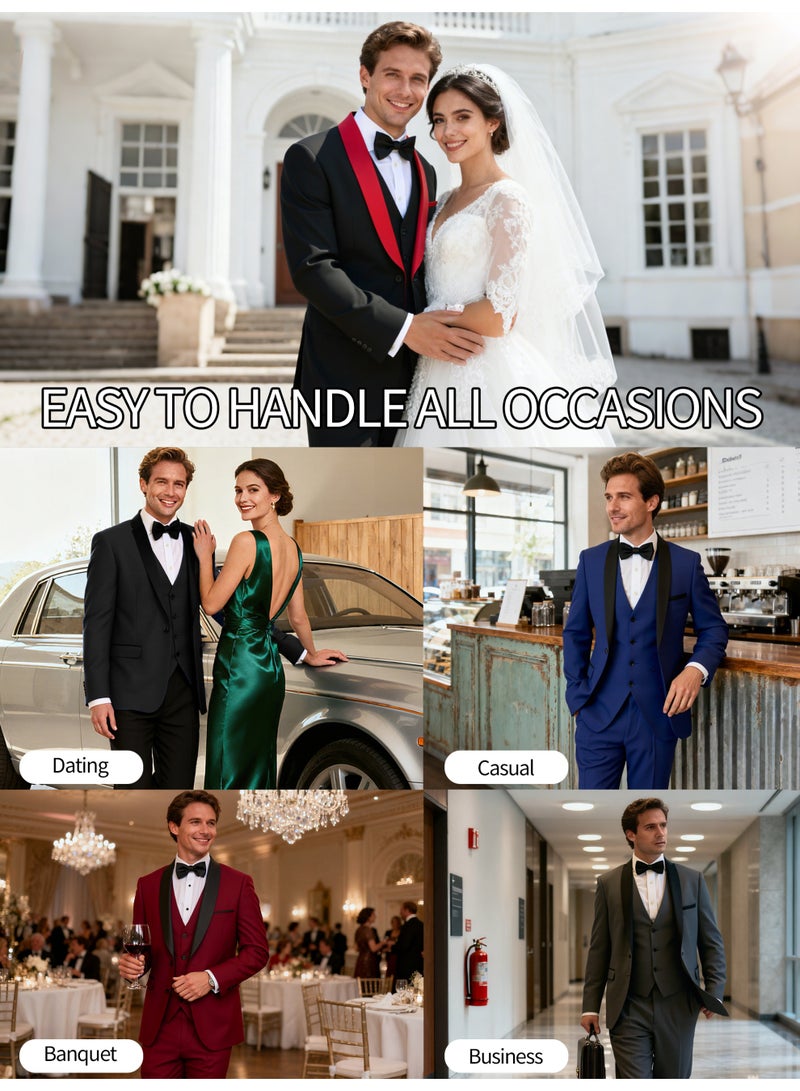 3 Pcs Men Suit Tuxedo Vest Pants Shawl Collar One Button for Party Wedding Groomsmen Classic Attire - Image 5