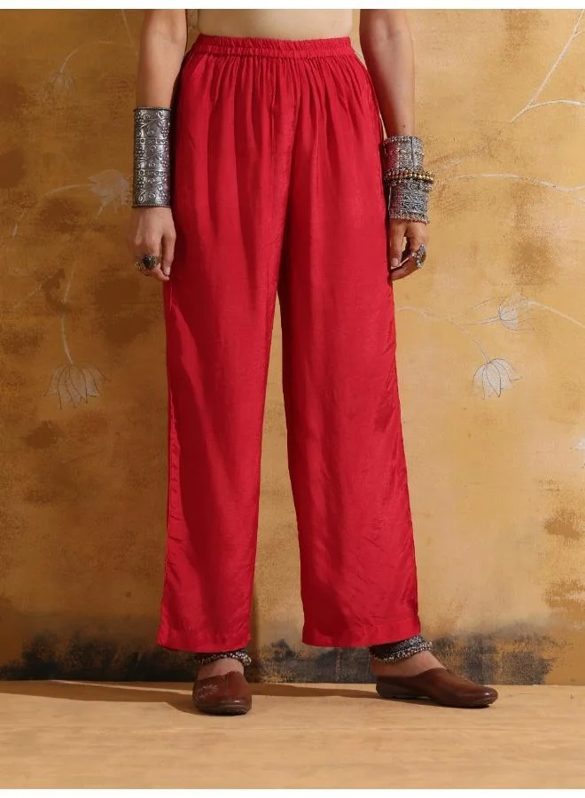 trueBrowns trueBrowns Red Teal Jaal Print Muslin Silk Flared Kurta Set