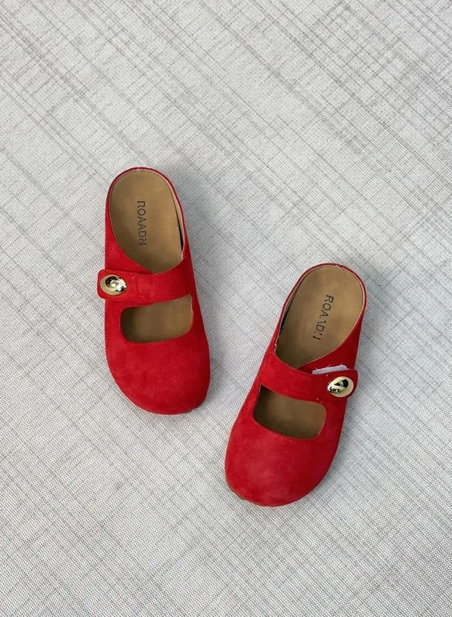 Take Two Women Red Suede Buckle Detail Slides