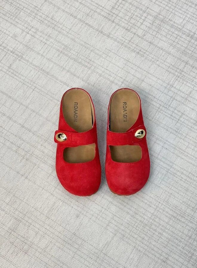 Take Two Women Red Suede Buckle Detail Slides