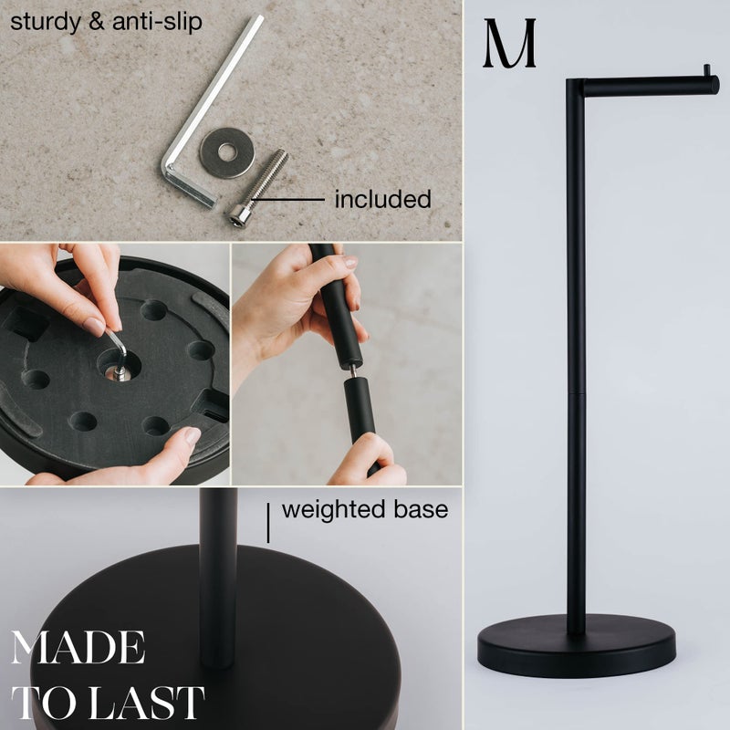 Marmolux Acc - Free Standing Toilet Paper Holder 1pc - Bathroom Storage for 4 Rolls of Tissue Modern Stainless Steel Matte Black Toilet Paper Holder. - Tp Holder Stand - Image 4