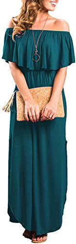 Sarin Mathews Womens Off The Shoulder Ruffle Party Dress Side Split Beach Long Maxi Dresses Acie Blue L - Image 2
