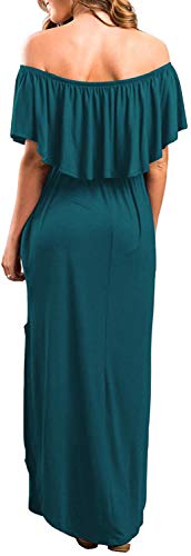 Sarin Mathews Womens Off The Shoulder Ruffle Party Dress Side Split Beach Long Maxi Dresses Acie Blue L - Image 4
