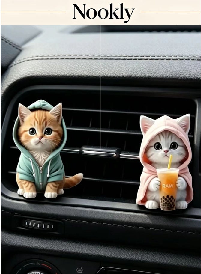 nookly 4 Pieces Cute Cat Car Air Vent Decoration Clamped Scent Holders, Freshen the Air with Pressed Scents, Car Interior Accessories for Driving Fun - Image 2