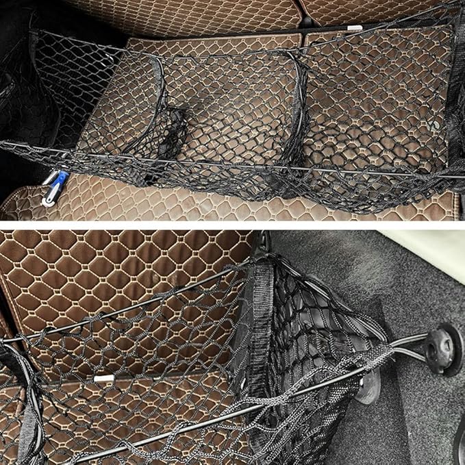 Trunk Net Storage Organizer Car Rear Cargo Net Bag 43x12in for Car Truck Pickup SUV, High Elastic Mesh Pocket for Clutter Free Storage and Maximum Trunk Space Utilization, (39x12in(4-Grid)) Black 43x12in(3-Grid) - Image 3