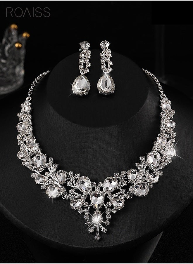 roaiss - ROAISS قطعتين من مجوهرات العروس Haoshi Fashion Atmosphere الماسية الكاملة لحفلات الزفاف إكسسوارات فستان السهرة الفضي - Image 1