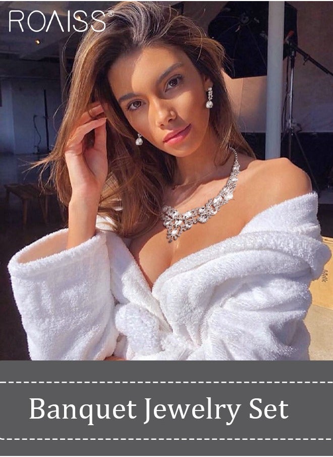 roaiss - ROAISS قطعتين من مجوهرات العروس Haoshi Fashion Atmosphere الماسية الكاملة لحفلات الزفاف إكسسوارات فستان السهرة الفضي - Image 1